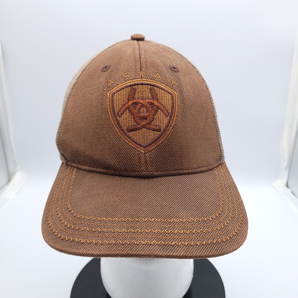 Ariat Strapback Mesh Back Trucker Hat Brown One Size Embroidered Logo